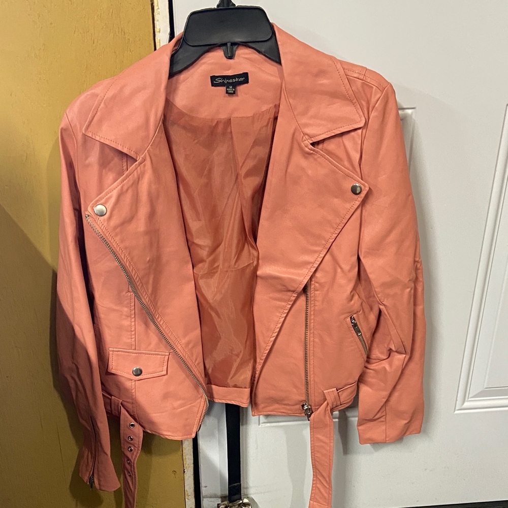 Shinestar Women's Peach Leather Jacket (Salmon color)